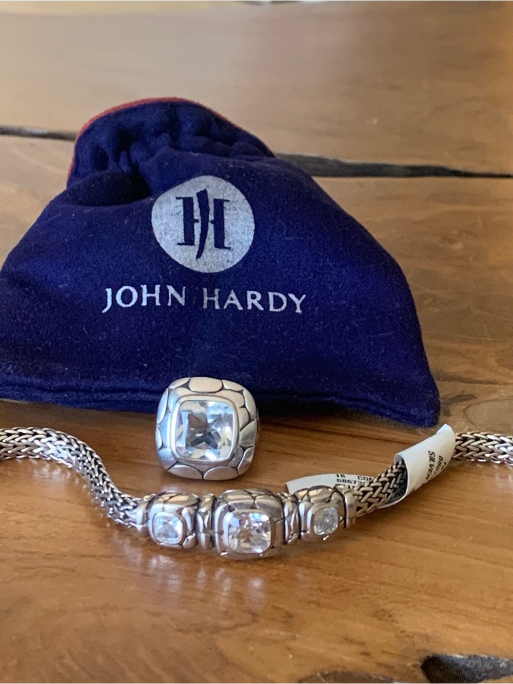 John Hardy Silver Woven Chain Bracelet white topaz bracelet and ring combo